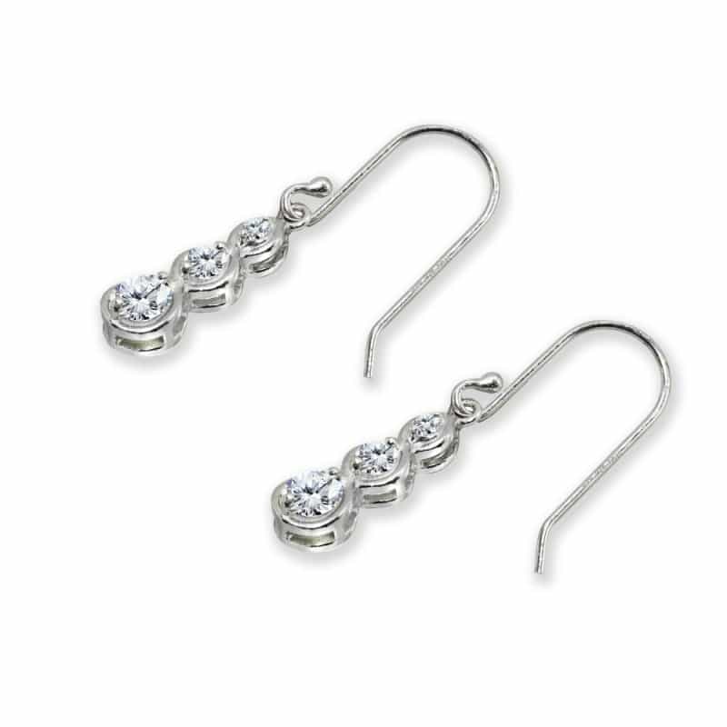 Sterling Silver Cubic Zirconia Round Three Stone Journey Infinity Dangle Earrings