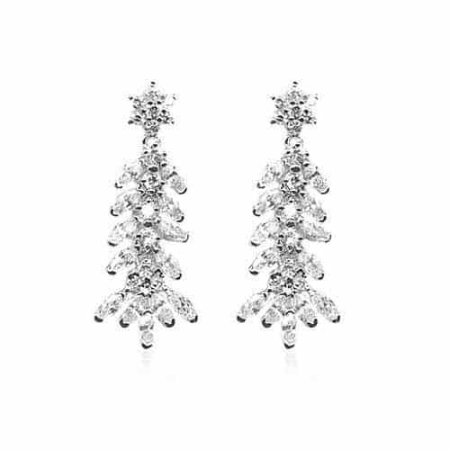 Sterling Silver Cz Flower Dangle Earrings