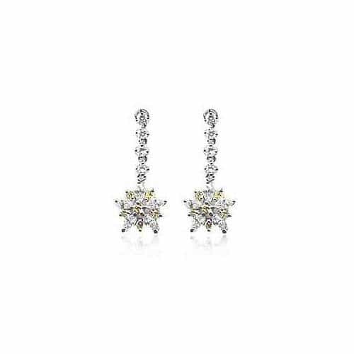 Sterling Silver Yellow & Clear Cz Flower Dangle Earrings