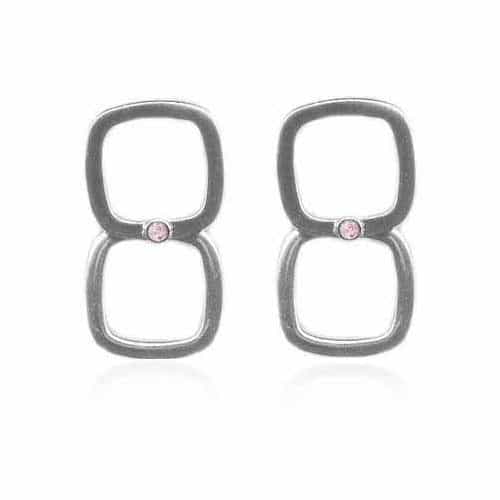 Sterling Silver Pink Cz Double Open Square Earrings
