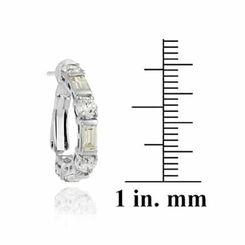 Sterling Silver Yellow & White Cz Hoop Earrings