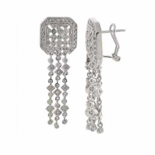 Sterling Silver Cz Three Strand Dangle Earrings
