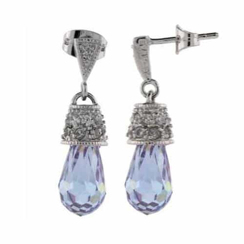 Sterling Silver Lavender & White Cz Raindrop Earrings