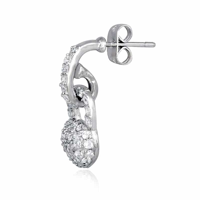 Sterling Silver Cz Heart Padlock Earrings