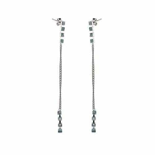 Sterling Silver Aquamarine Cz Stiletto Earrings