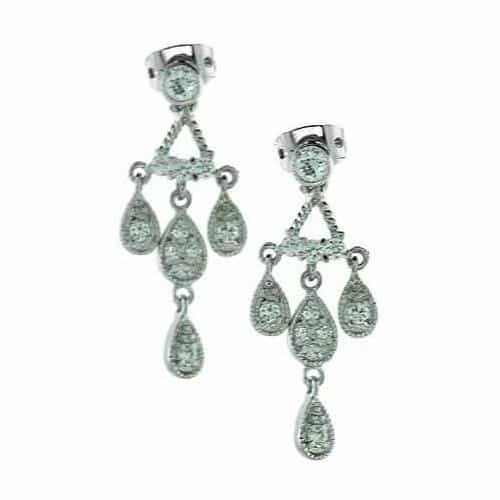 Sterling Silver Cz Teardrop Chandelier Earrings