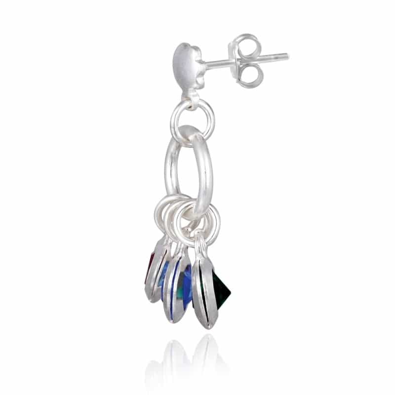 Sterling Silver Multi-Color Cz Hearts Dangle Earrings