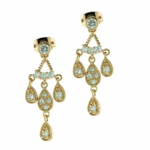 18K Gold Over Sterling Silver Cz Teardrop Chandelier Earrings