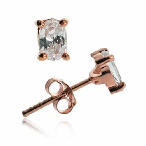 18K Rose Gold Over Sterling Silver Cz 6X4 Oval Stud Earrings