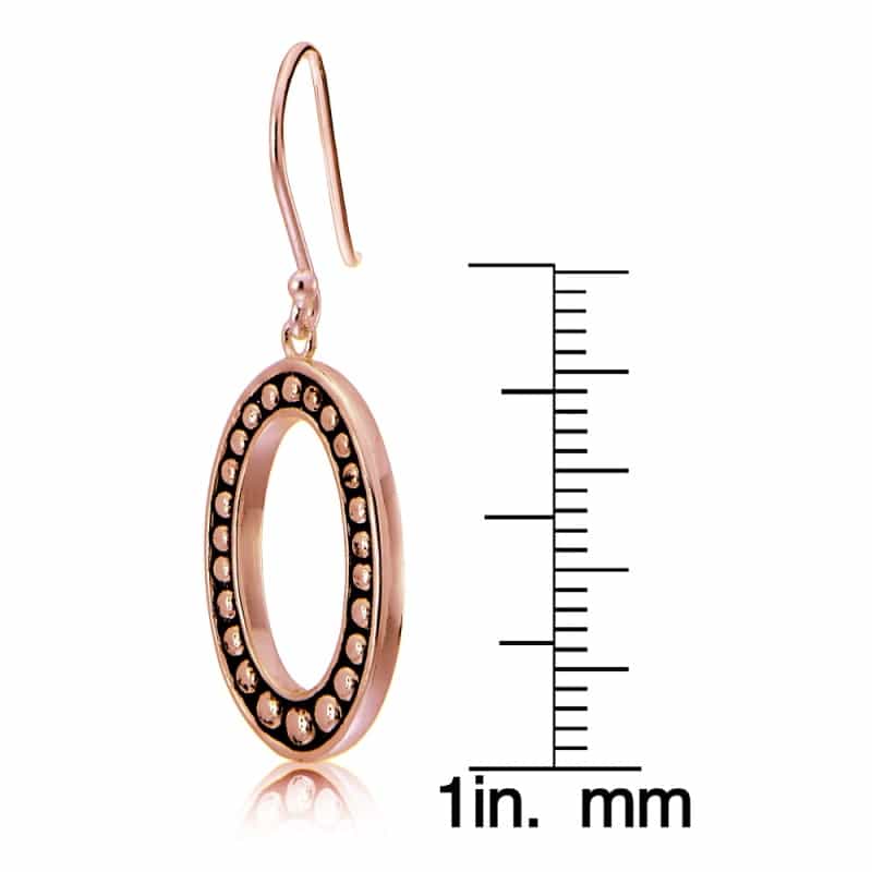 Rose Gold Tone Over Sterling Silver Oxidized Pressed Beads Oval Dangle Earrings