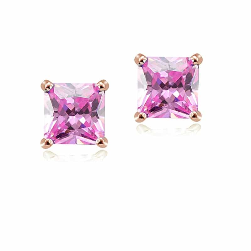 Rose Gold Tone Over Sterling Silver 4Ct Light Pink Cubic Zirconia 7Mm Square Stud Earrings