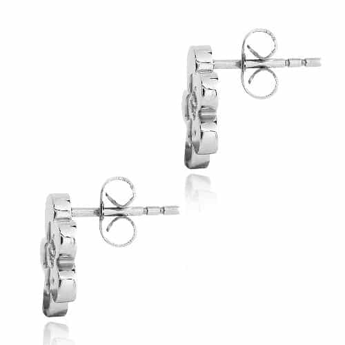 Stainless Steel Cz Flower Stud Earrings