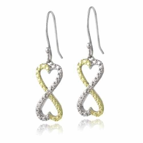 Sterling Silver Two Tone Diamond Accent Infinity Hearts Dangle Earrings