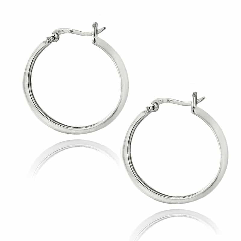 Sterling Silver Garnet 25Mm Hoop Earrings