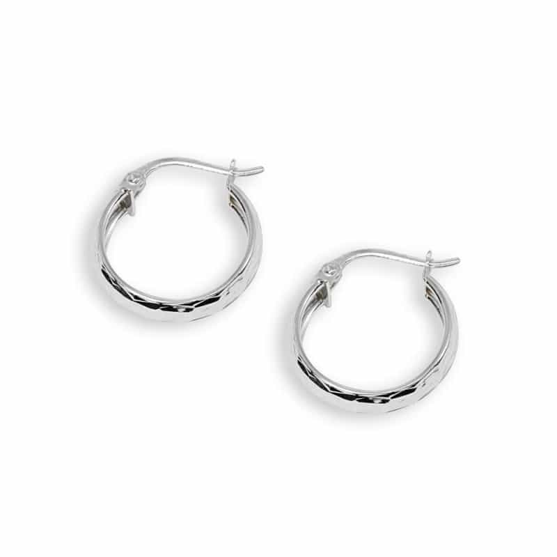 Sterling Silver 4X15mm Diamond-Cut Round Click-Top Small Hoop Earrings