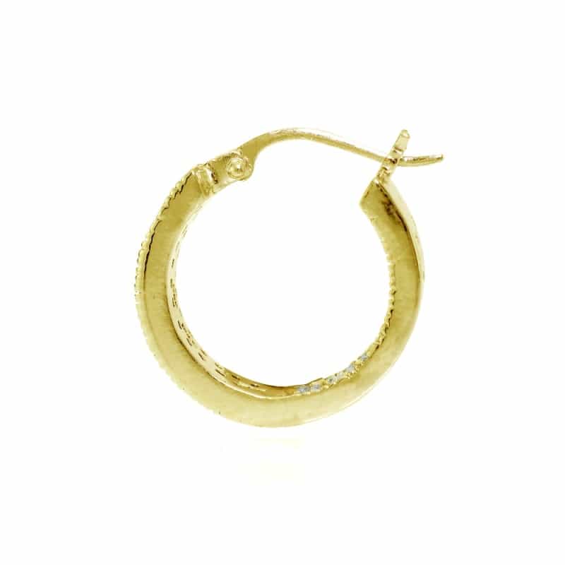 Gold Tone Over Sterling Silver Cubic Zirconia Two-Row Inside-Out Huggie Hoop Earrings