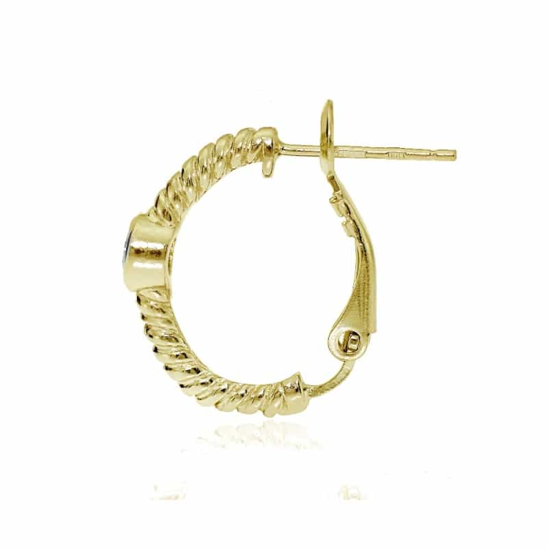 Gold Tone Over Sterling Silver Cubic Zirconia Round Oval J-Hoop Earrings