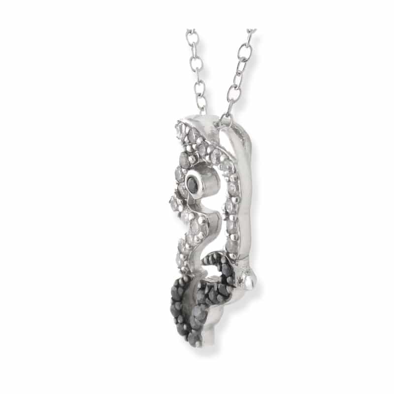 Sterling Silver Black & White Cz Fox Necklace
