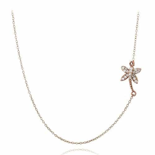 Rose Gold Tone Over Sterling Silver Cz Palm Tree Chain Necklace