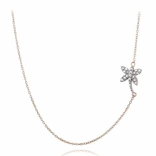 Rose Gold Tone Over Sterling Silver Diamond Accent Dragonfly Necklace