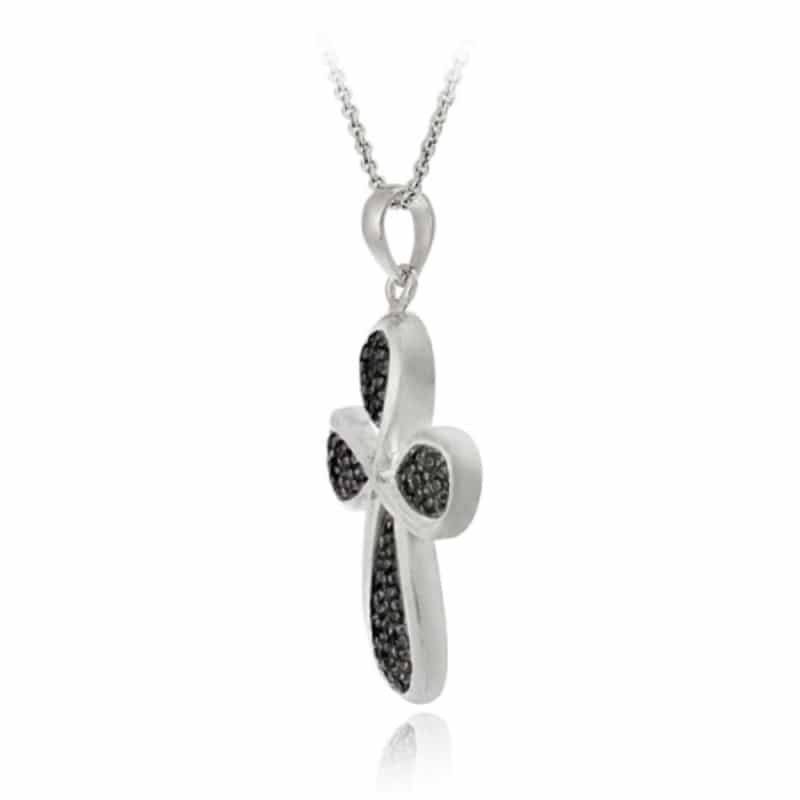 Sterling Silver Black Diamond Accent Ribbon Cross Pendant