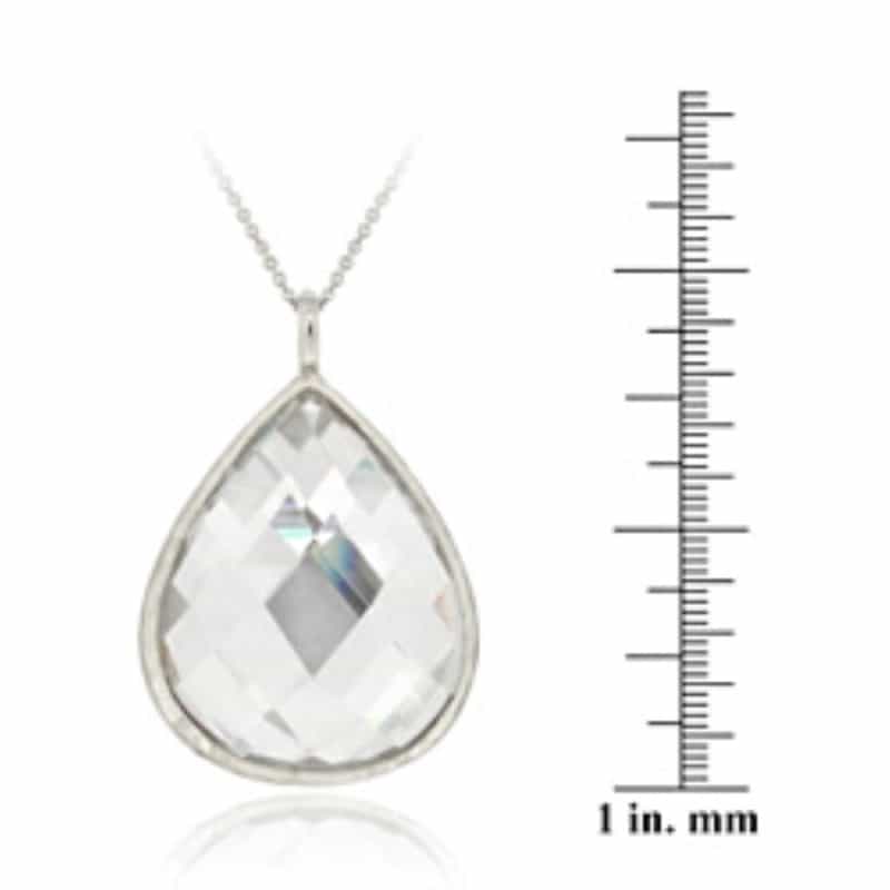 Sterling Silver Cz Teardrop Brushed Necklace