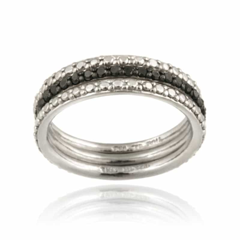 Sterling Silver 2/ Ct Black Diamond Stackable Eternity Band Rings Set - 10