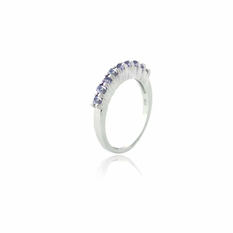 Sterling Silver Tanzanite Cz Semi-Eternity Band Ring - 7