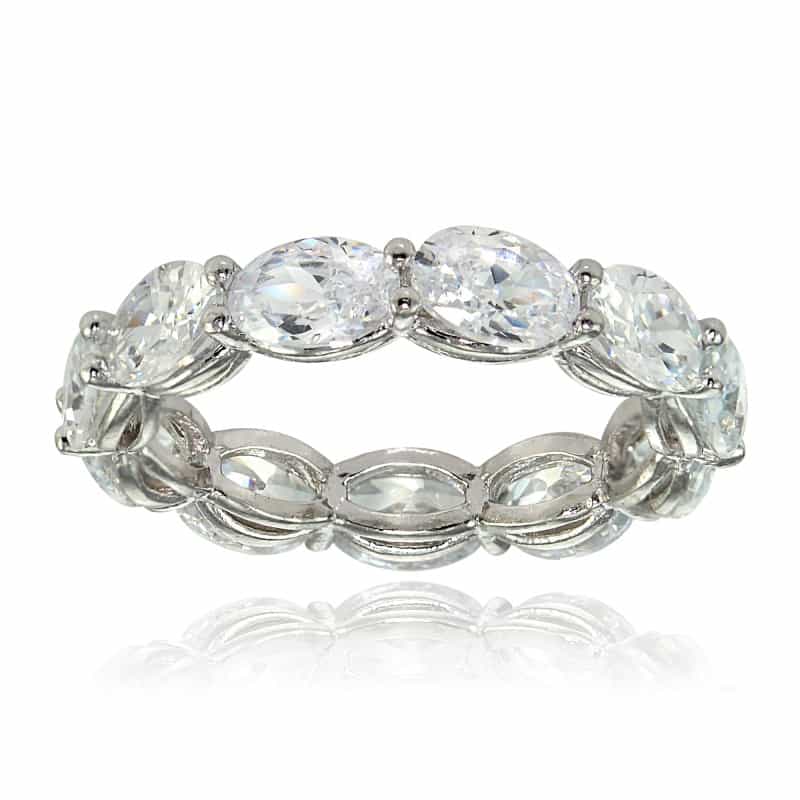 Sterling Silver Cubic Zirconia X4mm Oval-Cut Eternity Band Ring - 10
