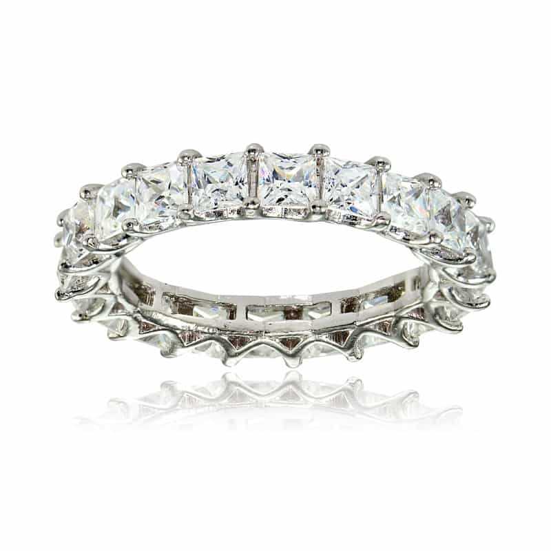 Sterling Silver Cubic Zirconia 3Mm Princess-Cut Eternity Band Ring - 7