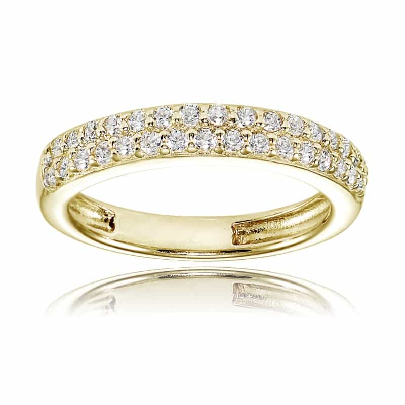1K Gold Over Silver Cubic Zirconia 2-Row Round-Cut Eternity Band Ring - 7