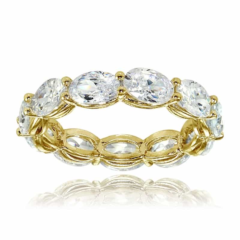 1K Gold Over Silver Cubic Zirconia X4mm Oval-Cut Eternity Band Ring - 7