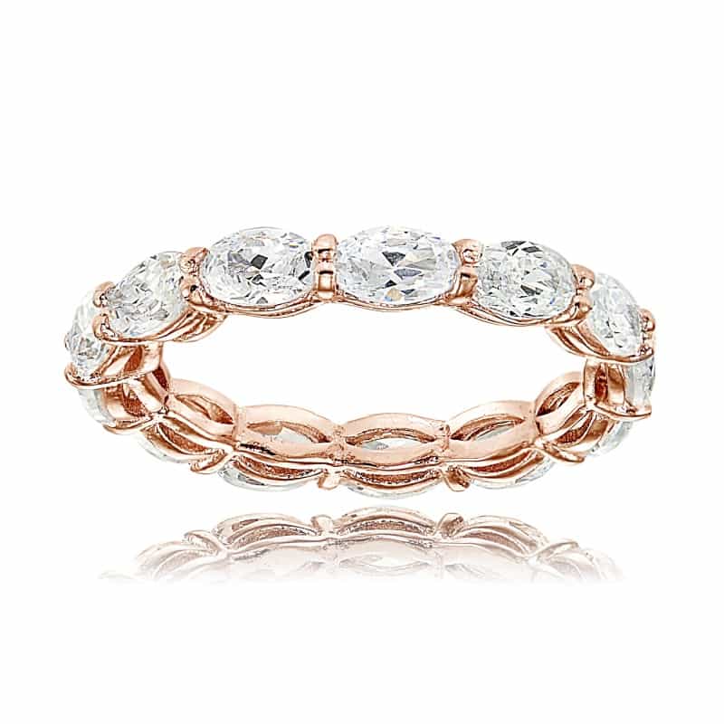 1K Rose Gold Over Silver Cubic Zirconia X3mm Oval-Cut Eternity Band Ring - 10