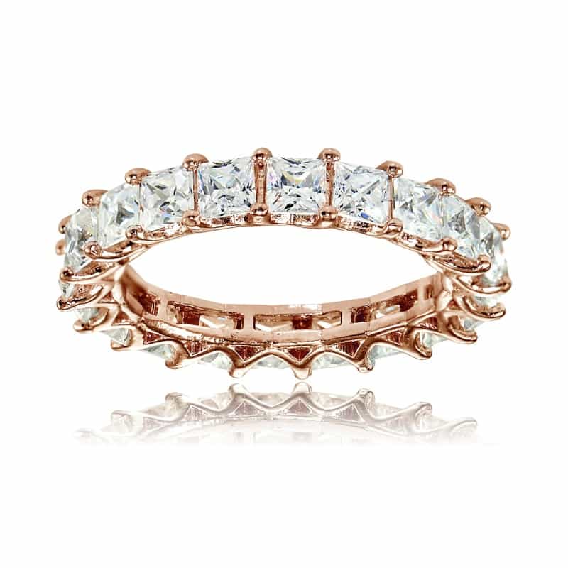 1K Rose Gold Over Silver Cubic Zirconia 3Mm Princess-Cut Eternity Band Ring - 8